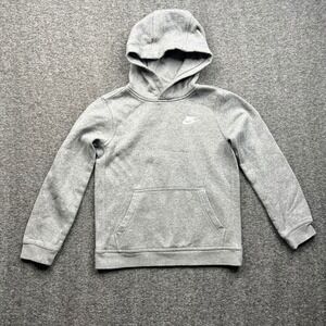 Nike Hoodie Boys Medium Gray Sportswear Pullover Fleece Logo Sweatshirt